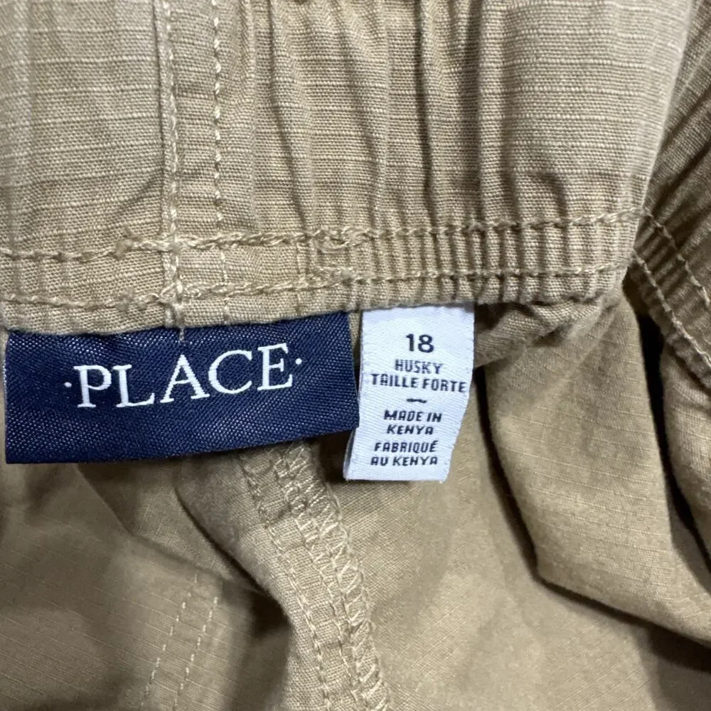 Place Shorts Boys 18 Pull On Ripstop Husky Khaki Cargo Adjustable Waist Pockets